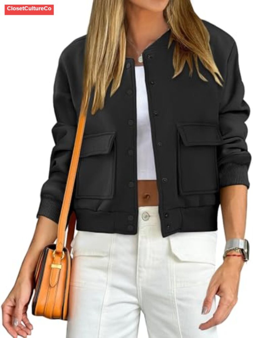 ANRABESS Women Cropped Bomber Jacket Casual Varsity Button Down Fall
